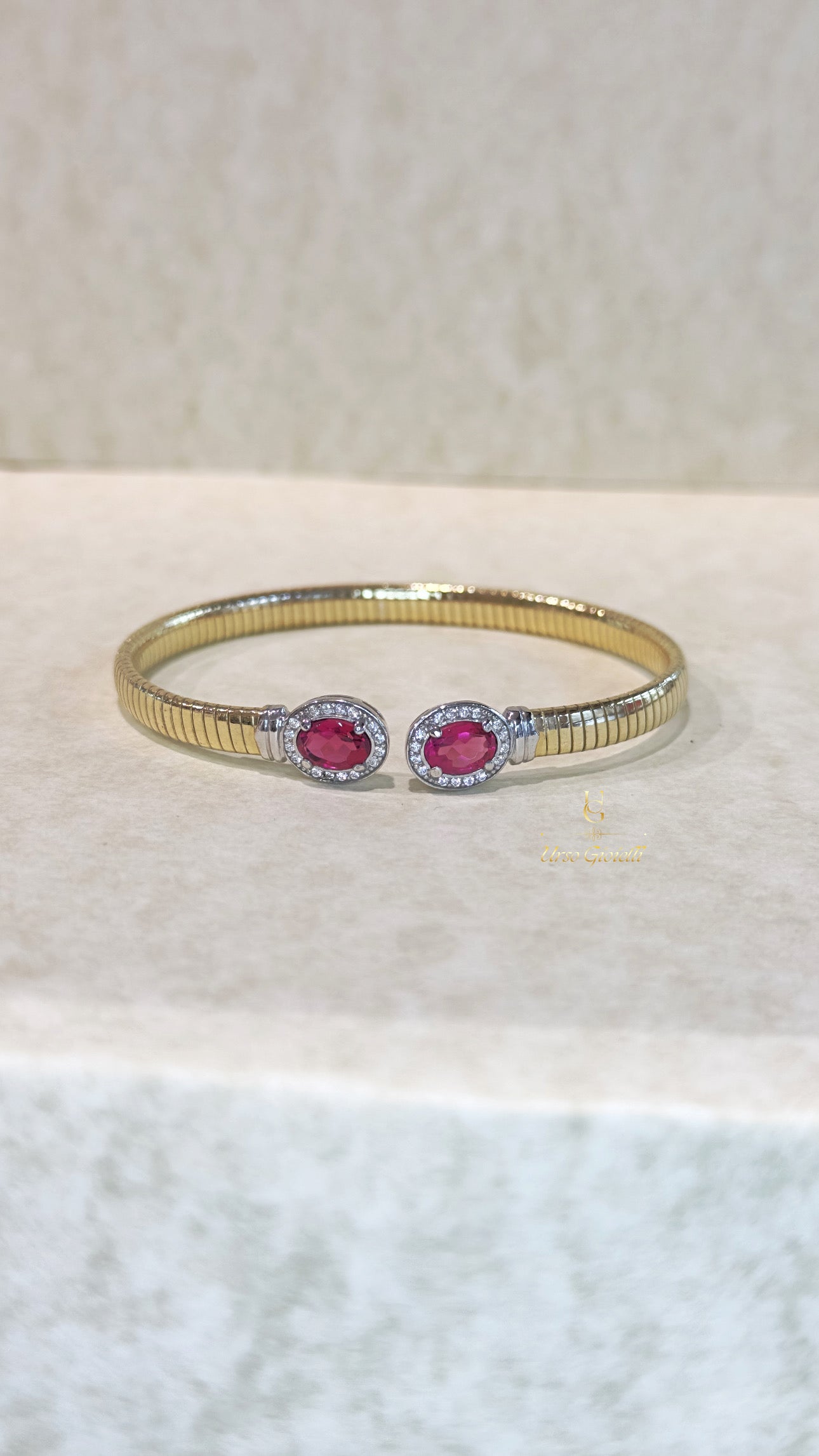 Bracciale rigido in argento con zirconi con zirconi Bianchi e Rossi