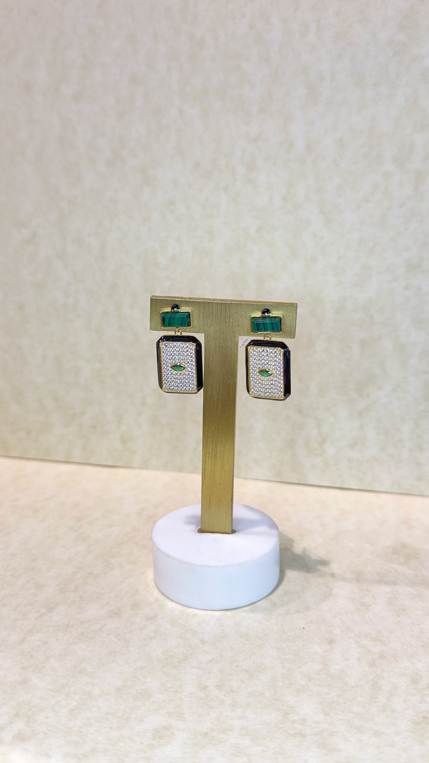 Orecchini in Argento 925% con Malachite e Zirconi bianchi