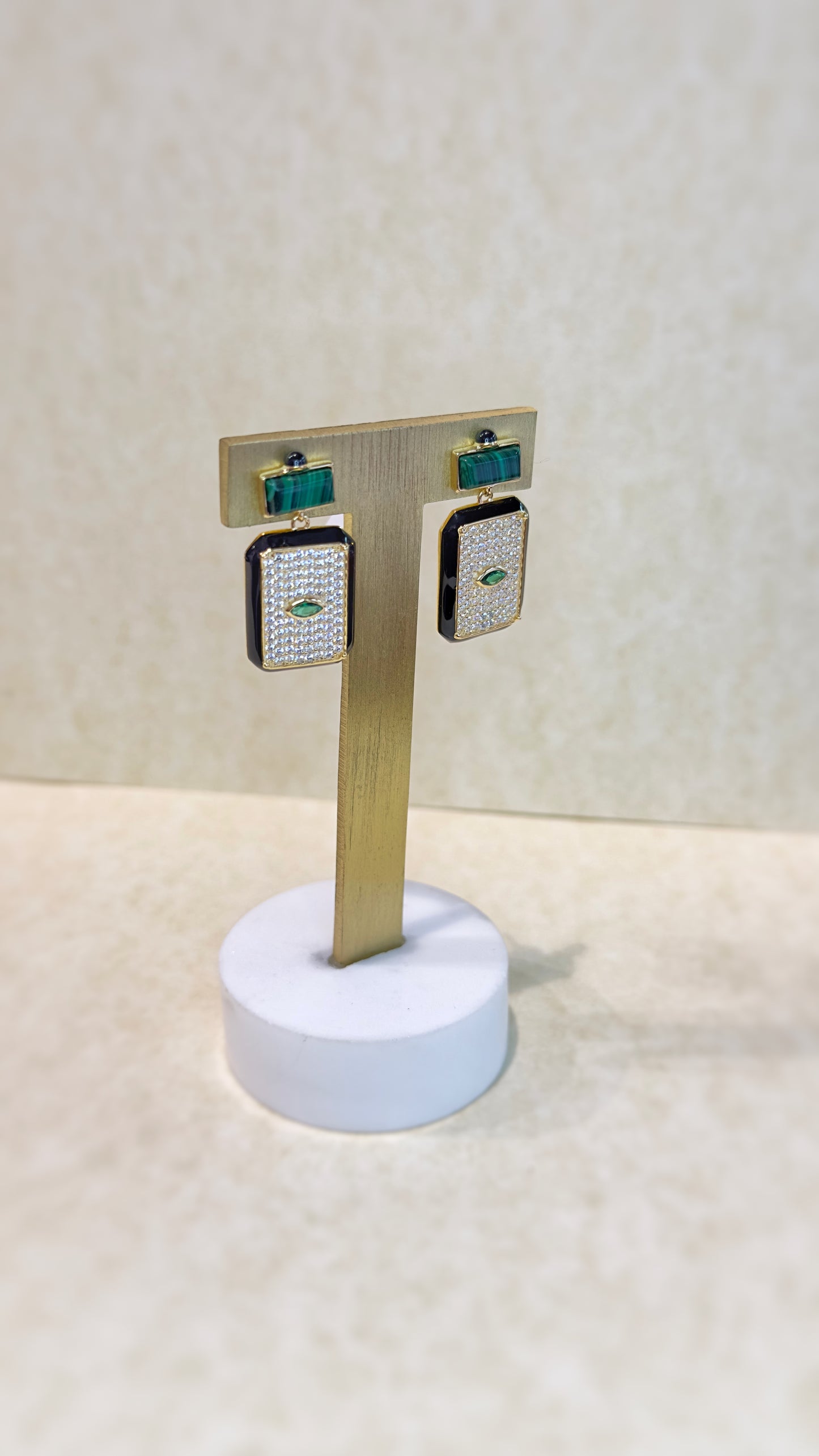 Orecchini in Argento 925% con Malachite e Zirconi bianchi