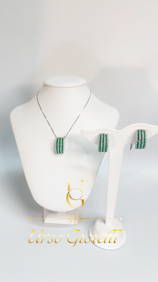 Set Collana e Orecchini in Argento 925% Color Verde e Argento