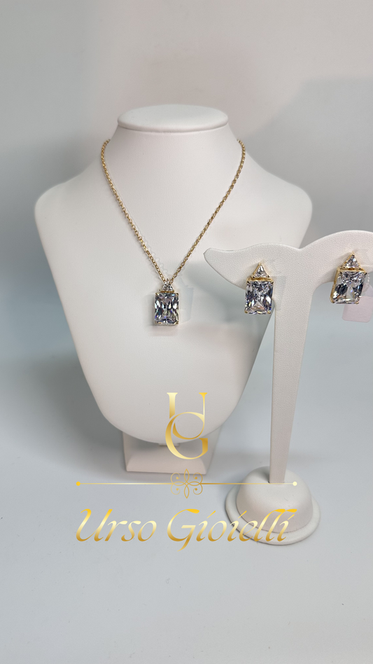 Set Collana e Orecchini in Argento Sterling 925% con Ciondolo Rettangolare