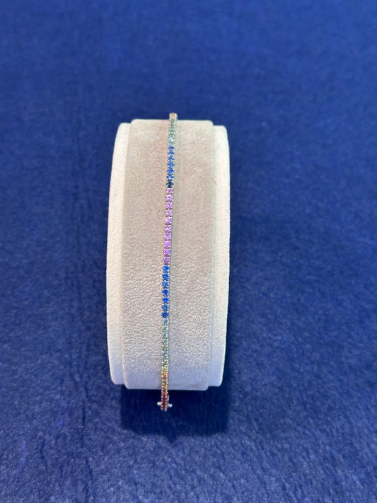Bracciale Tennis Rainbow con Zaffiri Multicolor in Oro 18 kt